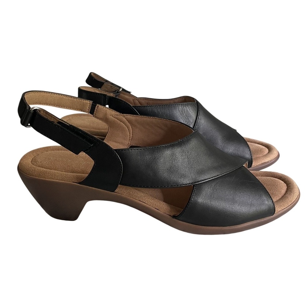 Easy Spirit Sechantal Black Leather Comfort Wedge Slingback Sandals 12